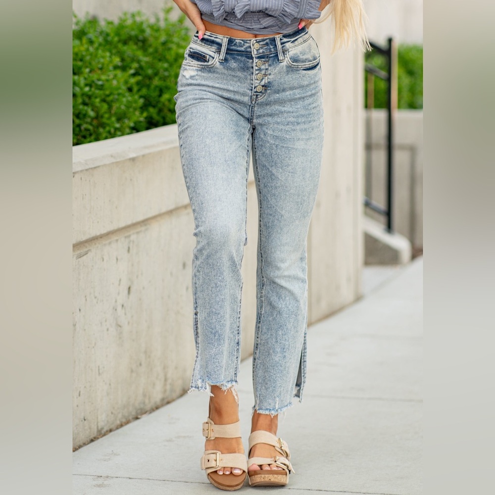 Flying Monkey Light Wash Button-Fly Flare Jeans